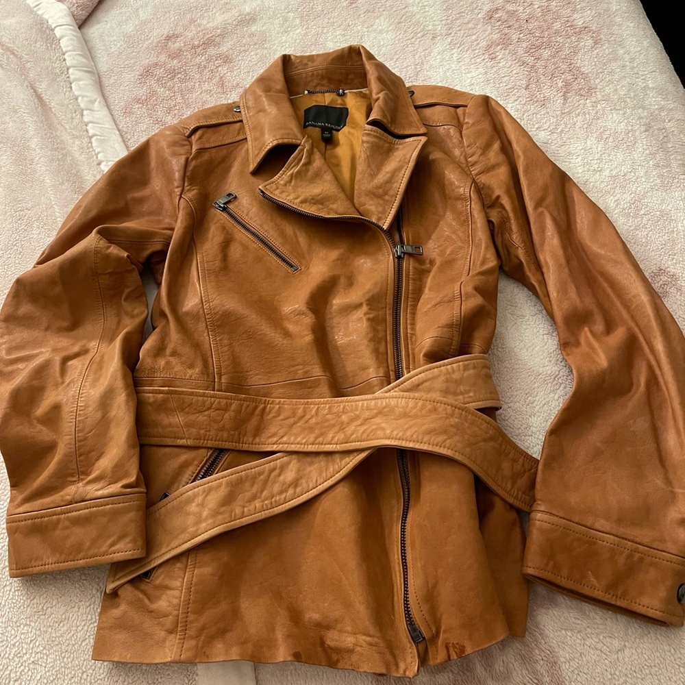 Banana Republic belted leather jacket.